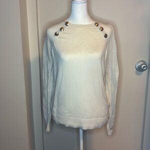 The Limited medium cream sweater with gold button detail and eyelet sleeves